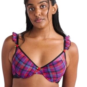 NWT Plaid Underwire Bra with Ruffle Straps